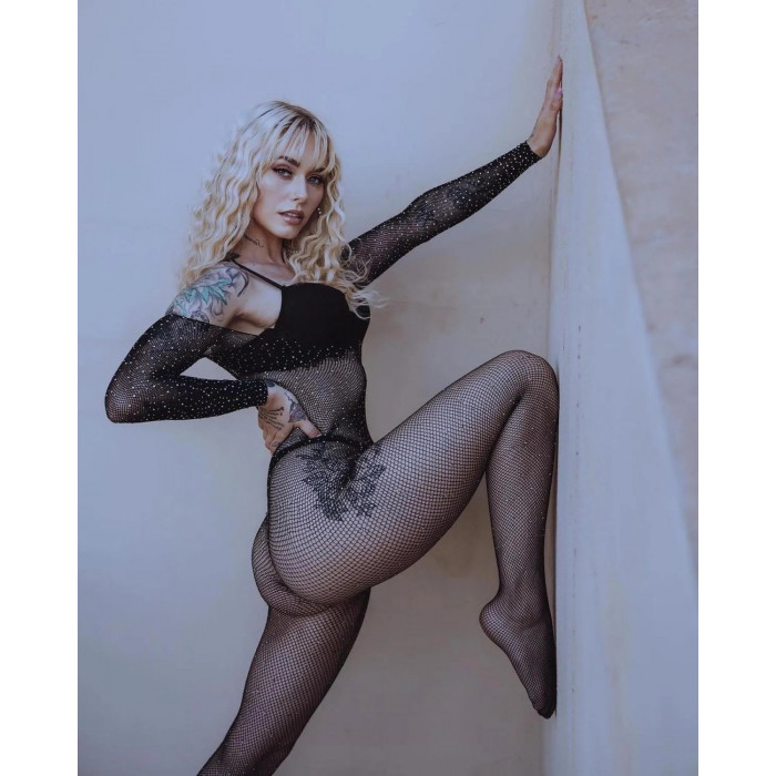 Боді з рукавами в сіточку зі стразами Leg Avenue Fishnet sleeved bodystocking O/S