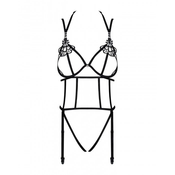 Боді зі стреп із доступом Obsessive Badossa crotchless teddy L/XL, чорний