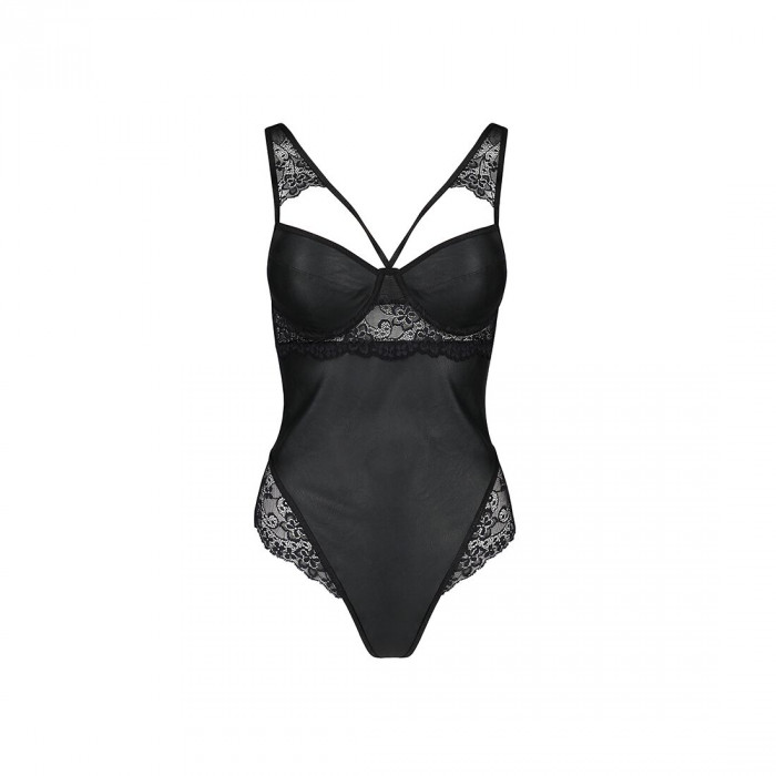 Боді з еко-шкіри та мережива Loona Body black XXL/XXXL - Passion