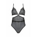 Боді Passion Amberly Body 4XL/5XL black, асиметричний крій, мереживний ліф, золота нитка