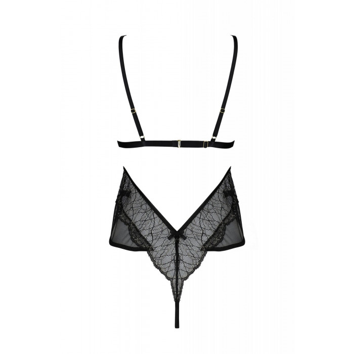 Боді Passion Amberly Body 4XL/5XL black, асиметричний крій, мереживний ліф, золота нитка