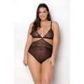 Боді Passion Amberly Body 4XL/5XL black, асиметричний крій, мереживний ліф, золота нитка