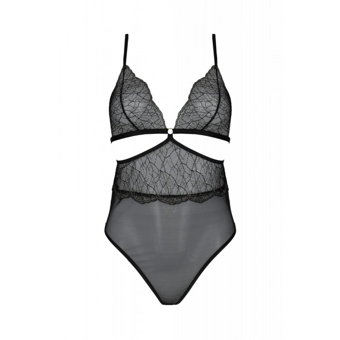 Боді Passion Amberly Body 6XL/7XL black, асиметричний крій, мереживний ліф, золота нитка