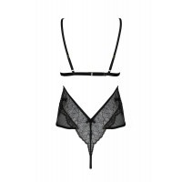 Боди Passion Amberly Body 6XL/7XL black, ассиметричный крой, кружевной лиф, золотая нить