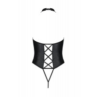 Боди из экокожи Passion Nancy Body 6XL/7XL black, с имитацией шнуровки и открытым доступом
