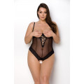 Боді Passion Exclusive North Body 4XL/5XL black, відкриті груди, з доступом, вініл та мережива