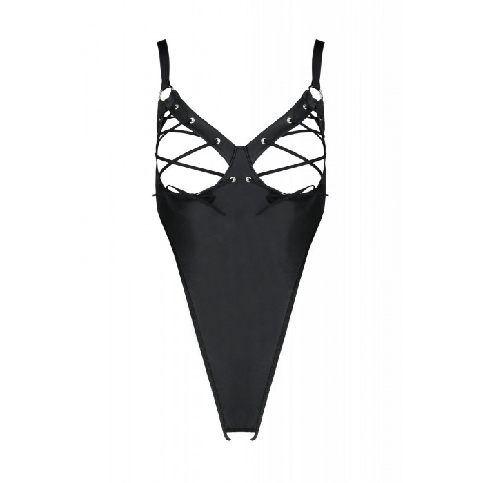 Боді з екошкіри Passion Celine Body 4XL/5XL black, з доступом, відкритий