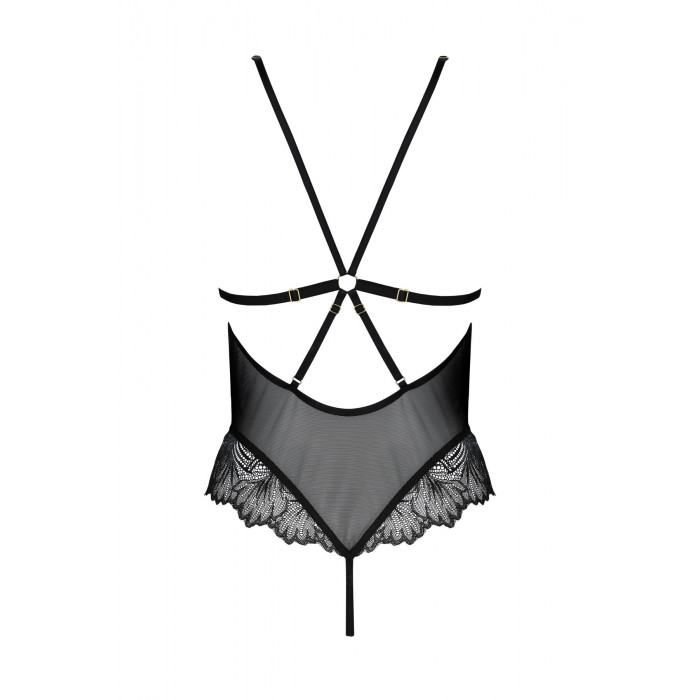 Сетчатое боди с кружевным лифом Passion DELIENA BODY XXL/XXXL black