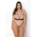 Боді Passion Viena Body 6XL/7XL beige, контрастне, бантики, вставка-сітка, відкриті сідниці