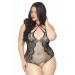 Тедді з відкритим доступом Leg Avenue Net lace crotchless teddy 1X–2X Black, шнурівка на спині