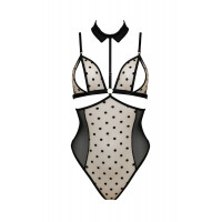 Боди с открытой грудью Passion DOMINICA BODY L/XL beige, воротник-чокер, корсет