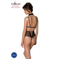 Боди с открытой грудью Passion DOMINICA BODY S/M beige, воротник-чокер, корсет