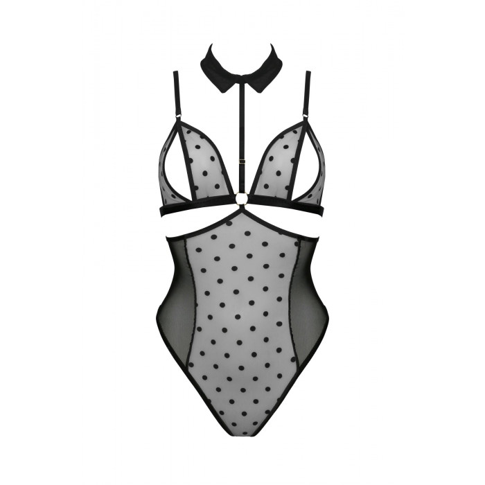 Боди с открытой грудью Passion DOMINICA BODY S/M black, воротник-чокер, корсет
