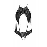Боди с открытым доступом Passion TASMINA BODY L/XL black, экокожа, шнуровки, ажурные кружева