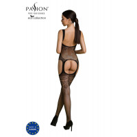 Бодістокінг Passion ECO BS008 black, з доступом, флористичний декор, імітація підв’язок