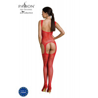Бодістокінг Passion ECO BS008 red, з доступом, флористичний декор, імітація підв’язок