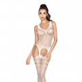Бодістокінг Passion BS038 white, комбінезон, імітація панчох і пояса