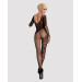 Бодістокінг Obsessive Bodystocking F210 S/M/L black, рукава-мітенки, сітка, кольорове мереживо