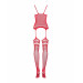 Бодістокінг Obsessive Bodystocking F214 red S/M/L, імітація корсета та панчіх на підв’язках
