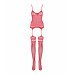 Бодістокінг Obsessive Bodystocking F214 red S/M/L, імітація корсета та панчіх на підв’язках