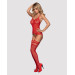 Бодістокінг Obsessive Bodystocking F214 red S/M/L, імітація корсета та панчіх на підв’язках