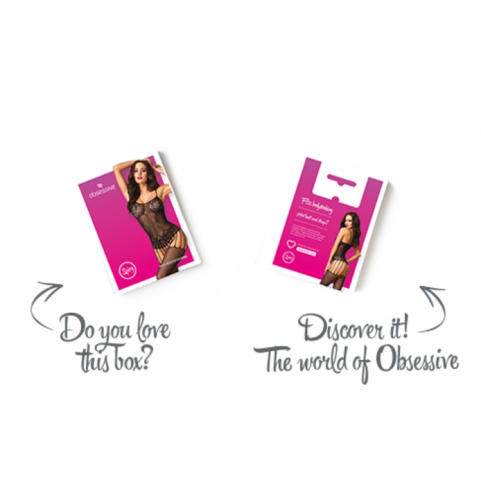 Бодістокінг Obsessive Bodystocking F235 S/M/L, тонкі підв’язки, ніжний декор, сіточка