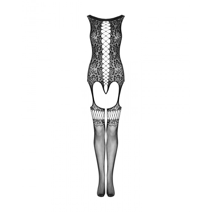 Бодістокінг Obsessive Bodystocking F236 S/Ml/L, глибоке декольте, імітація шнурівки