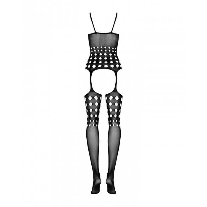 Бодістокінг Obsessive Bodystocking G310 S/M/L, топ, панчохи, підв’язки, круглі вирізи