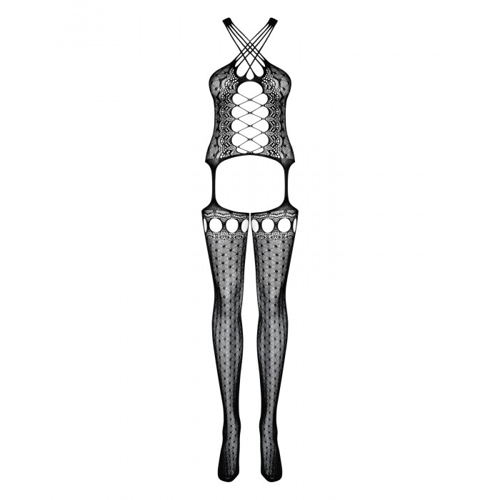 Бодістокінг Obsessive Bodystocking G313 S/M/L, шнурівка, геометричний декор