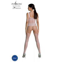 Бодістокінг Passion ECO BS001 One Size white, з доступом, імітація підв’язок, флористичний декор