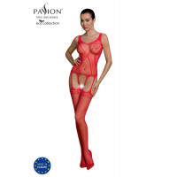 Бодістокінг Passion ECO BS007 red, з доступом, силуетний малюнок, імітація підв’язок