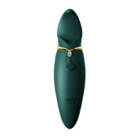 Вібратор 2в1 з язичком Zalo — Hero Jewel Green, кристал Swarovski