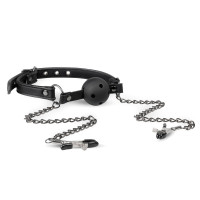 Кляп з зажимами на соски Open Ball Gag With Nipple Clamps