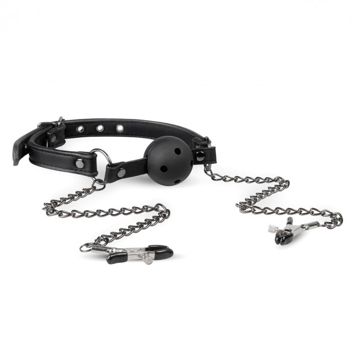 Кляп з зажимами на соски Open Ball Gag With Nipple Clamps