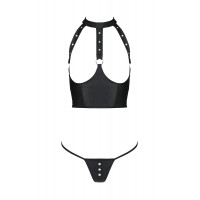 Комплект белья с открытой грудью Passion GENEVIA SET WITH OPEN BRA L/XL black, корсет, стринги