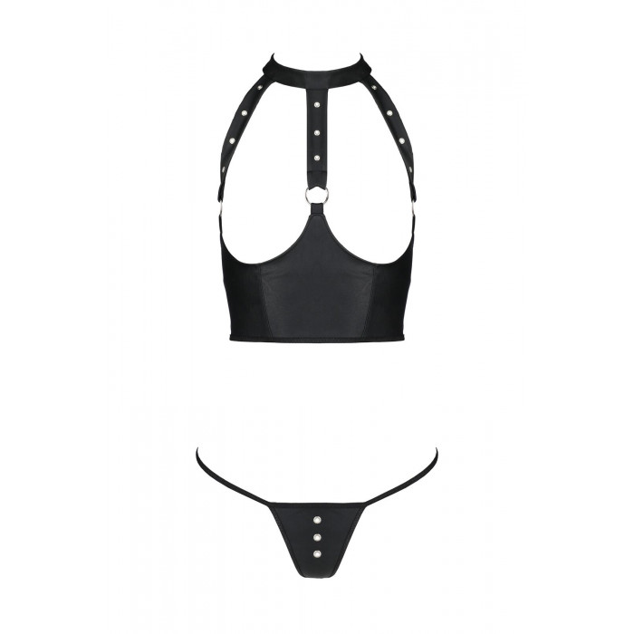 Комплект белья с открытой грудью Passion GENEVIA SET WITH OPEN BRA L/XL black, корсет, стринги