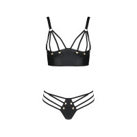 Комплект з екошкіри з люверсами та ремінцями Malwia Bikini black L/XL — Passion, бра та трусики Комплект з екошкіри з люверсами та ремінцями Malwia Bikini black L/XL — Passion, бра та трусики