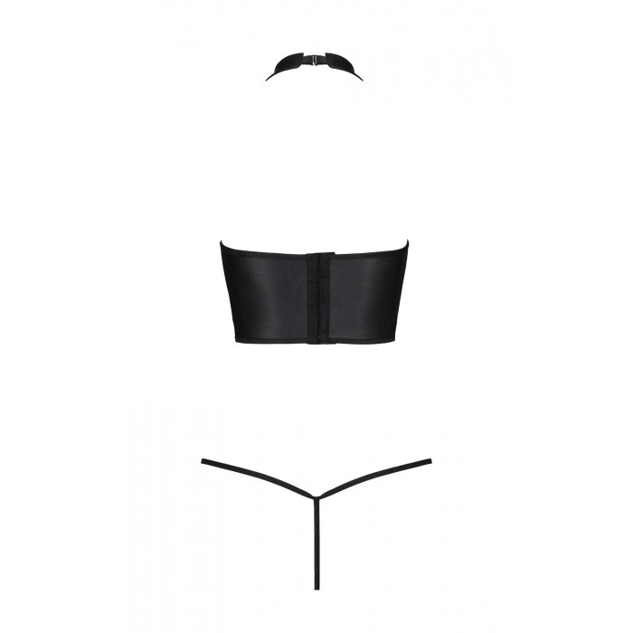 Комплект белья с открытой грудью Passion GENEVIA SET WITH OPEN BRA S/M black, корсет, стринги