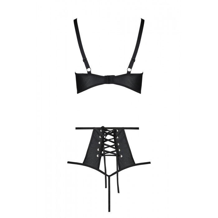 Комплект белья Passion TASMINA SET S/M black, лиф, высокие трусики с корсетом сзади