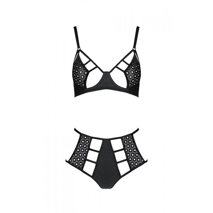 Комплект белья Passion TASMINA SET S/M black, лиф, высокие трусики с корсетом сзади