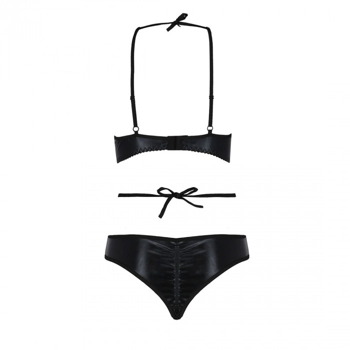 Комплект белья NAVEL SET black XXL/XXXL - Passion Exclusive: трусики и лиф с элементами под латекс