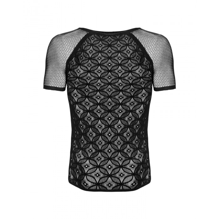 Чоловіча напівпрозора футболка з орнаментом Obsessive T102 T-shirt S/M/L, чорна
