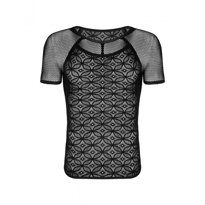 Чоловіча напівпрозора футболка з орнаментом Obsessive T102 T-shirt S/M/L, чорна