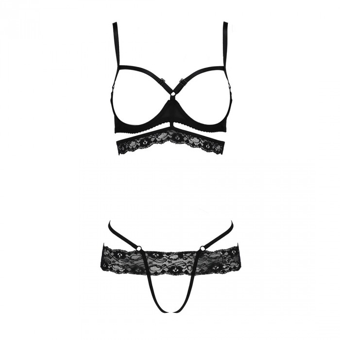 Комплект белья SARIA SET OpenBra black XXL/XXXL - Passion Exclusive: стрэпы: откртый лиф, стринги