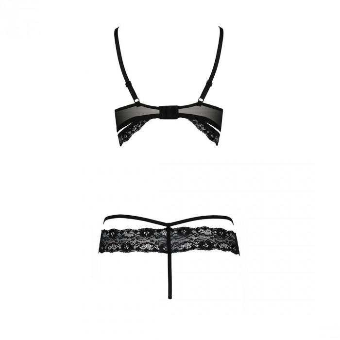 Комплект белья SARIA SET OpenBra black XXL/XXXL - Passion Exclusive: стрэпы: откртый лиф, стринги