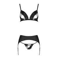 Комплект з екошкіри Passion Miley Set black L/XL: трусики, бюстгальтер, пояс для панчіх Комплект з екошкіри Passion Miley Set black L/XL: трусики, бюстгальтер, пояс для панчіх