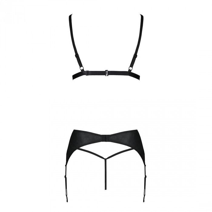 Комплект з екошкіри Passion Miley Set black L/XL: трусики, бюстгальтер, пояс для панчіх