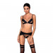 Комплект з екошкіри Passion Miley Set black S/M: трусики, бюстгальтер, пояс для панчіх