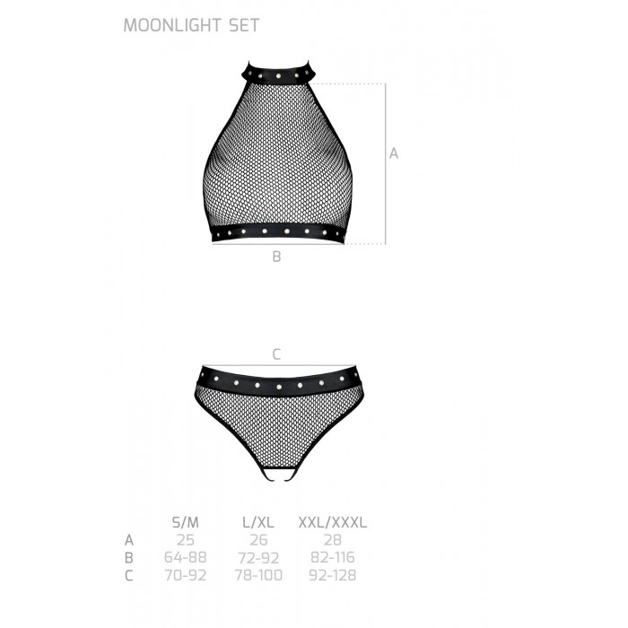Белье с открытым доступом Passion MOONLIGHT SET S/M black, топ, стринги