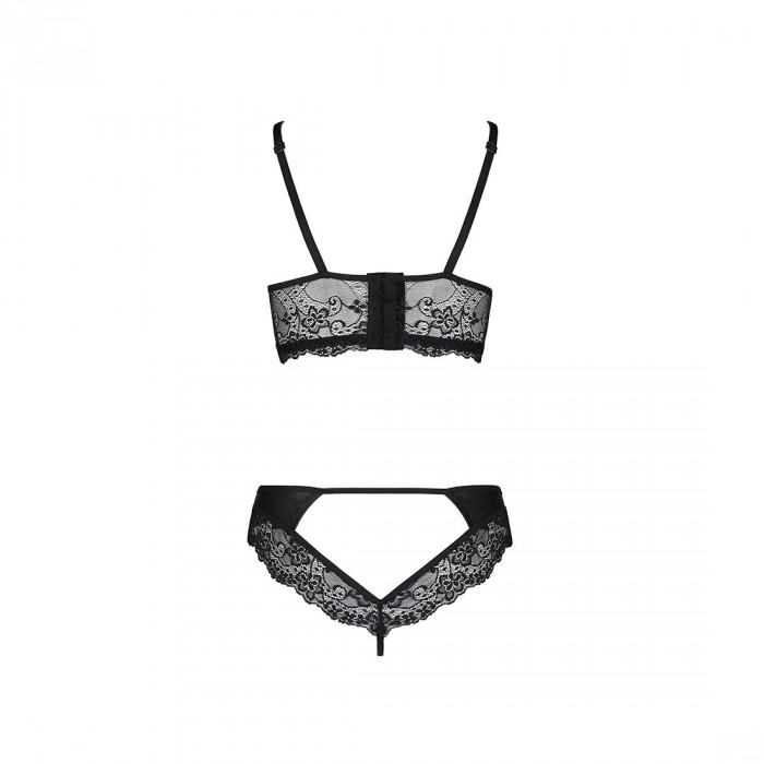 Комплект з еко-шкіри та мережива Loona Set black L/XL - Passion, бра і трусики